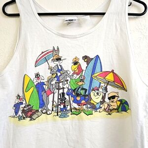 Looney Tunes Vintage Graphic Beach Scene Tank Top Large Made In USA